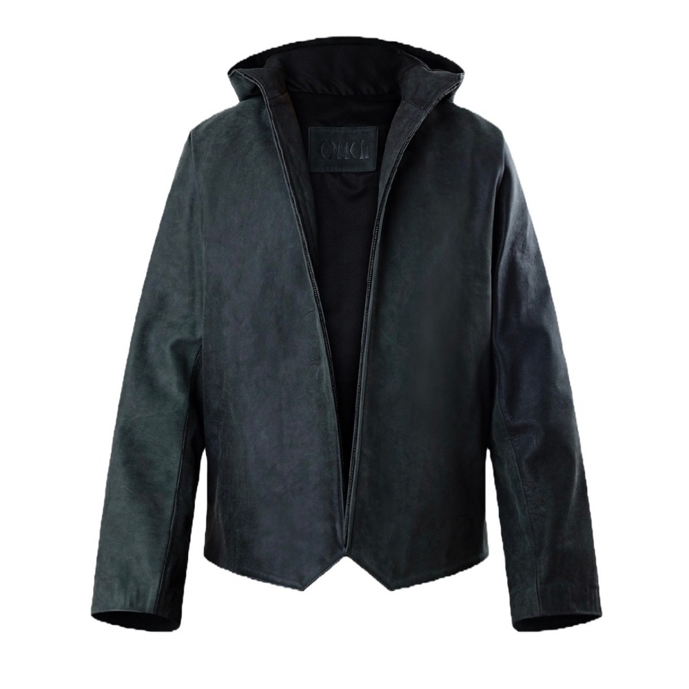 OMEN ODYY Full Grain Leather Suede Zip Up Jacket Black Womens Medium